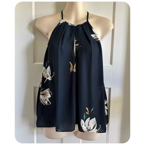 Navy Blue Floral AMANDA UPRICHARD Halter Tank Top Blouse Sz Small